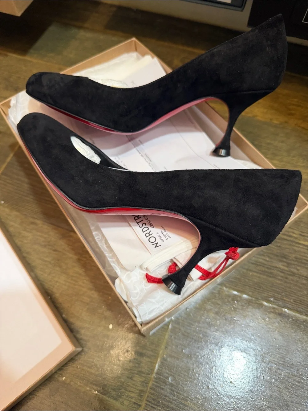 Christian Louboutin STELLA 70 Suede Pumps Flared Stiletto Heel Shoes Black - Picture 6 of 10